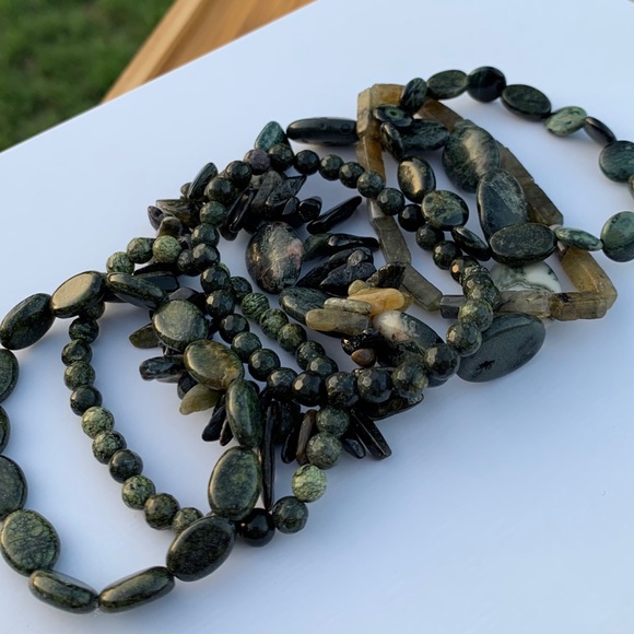 Natural Dark Green Jade & Serpentine Multicolored Gemstone Mixed Bead Bracelets - Picture 5 of 10
